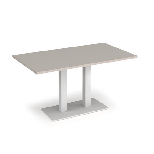 Eros rectangular dining table with flat white rectangular base and twin uprights 1400mm x 800mm -Light Grey - EDR1400-WH-LG