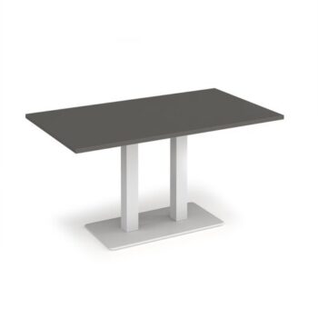 Eros rectangular dining table with flat white rectangular base and twin uprights 1400mm x 800mm - Onyx Grey - EDR1400-WH-OG