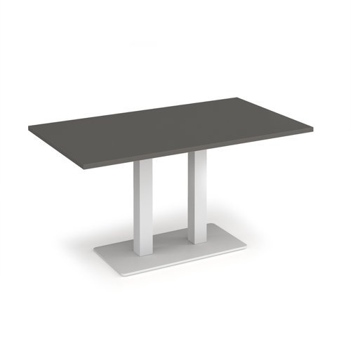 Eros rectangular dining table with flat white rectangular base and twin uprights 1400mm x 800mm - Onyx Grey - EDR1400-WH-OG