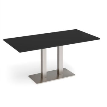 Eros rectangular dining table with flat brushed steel rectangular base and twin uprights 1600mm x 800mm - Black - EDR1600-BS-BK