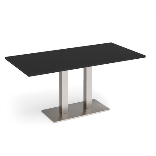 Eros rectangular dining table with flat brushed steel rectangular base and twin uprights 1600mm x 800mm - Black - EDR1600-BS-BK