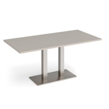Eros rectangular dining table with flat brushed steel rectangular base and twin uprights 1600mm x 800mm - Light Grey - EDR1600-BS-LG