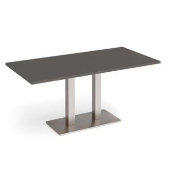 Eros rectangular dining table with flat brushed steel rectangular base and twin uprights 1600mm x 800mm - Onyx Grey - EDR1600-BS-OG