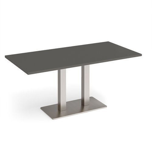 Eros rectangular dining table with flat brushed steel rectangular base and twin uprights 1600mm x 800mm - Onyx Grey - EDR1600-BS-OG