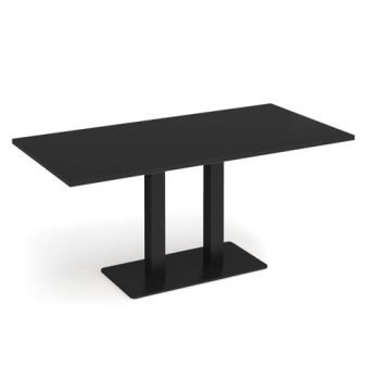 Eros rectangular dining table with flat black rectangular base and twin uprights 1600mm x 800mm - Black - EDR1600-K-BK
