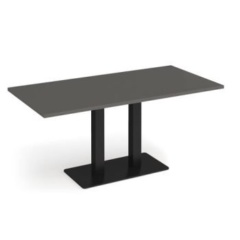 Eros rectangular dining table with flat black rectangular base and twin uprights 1600mm x 800mm - Onyx Grey - EDR1600-K-OG