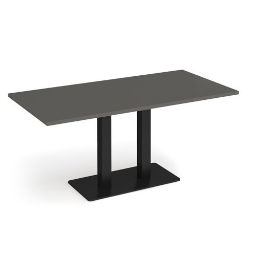 Eros rectangular dining table with flat black rectangular base and twin uprights 1600mm x 800mm - Onyx Grey - EDR1600-K-OG