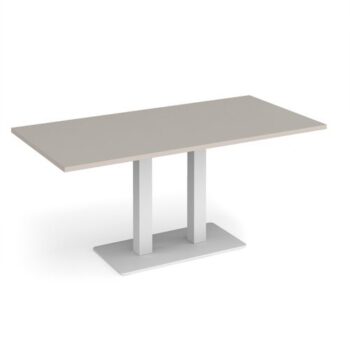 Eros rectangular dining table with flat white rectangular base and twin uprights 1600mm x 800mm - Light Grey - EDR1600-WH-LG