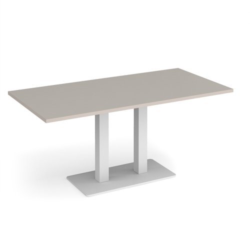 Eros rectangular dining table with flat white rectangular base and twin uprights 1600mm x 800mm - Light Grey - EDR1600-WH-LG