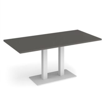 Eros rectangular dining table with flat white rectangular base and twin uprights 1600mm x 800mm - Onyx Grey - EDR1600-WH-OG