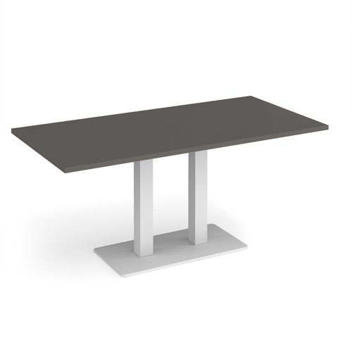 Eros rectangular dining table with flat white rectangular base and twin uprights 1600mm x 800mm - Onyx Grey - EDR1600-WH-OG