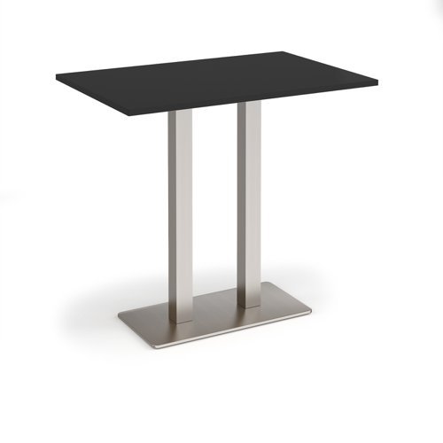 Eros rectangular poseur table with flat brushed steel rectangular base and twin uprights 1200mm x 800mm - Black - EPR1200-BS-BK