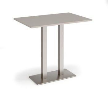 Eros rectangular poseur table with flat brushed steel rectangular base and twin uprights 1200mm x 800mm -Light Grey - EPR1200-BS-LG
