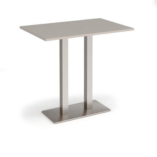 Eros rectangular poseur table with flat brushed steel rectangular base and twin uprights 1200mm x 800mm -Light Grey - EPR1200-BS-LG
