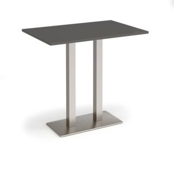 Eros rectangular poseur table with flat brushed steel rectangular base and twin uprights 1200mm x 800mm - Onyx Grey - EPR1200-BS-OG