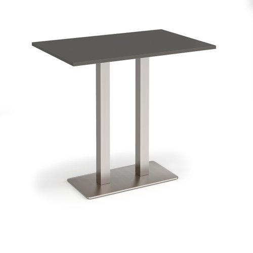 Eros rectangular poseur table with flat brushed steel rectangular base and twin uprights 1200mm x 800mm - Onyx Grey - EPR1200-BS-OG