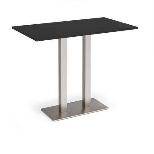 Eros rectangular poseur table with flat brushed steel rectangular base and twin uprights 1400mm x 800mm -Black - EPR1400-BS-BK