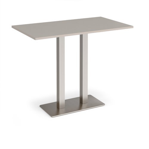 Eros rectangular poseur table with flat brushed steel rectangular base and twin uprights 1400mm x 800mm - Light Grey - EPR1400-BS-LG