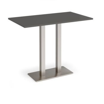 Eros rectangular poseur table with flat brushed steel rectangular base and twin uprights 1400mm x 800mm - onyx Grey - EPR1400-BS-OG
