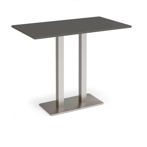 Eros rectangular poseur table with flat brushed steel rectangular base and twin uprights 1400mm x 800mm - onyx Grey - EPR1400-BS-OG