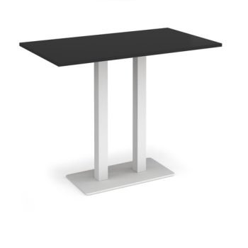 Eros rectangular poseur table with flat white rectangular base and twin uprights 1400mm x 800mm -Black - EPR1400-WH-BK