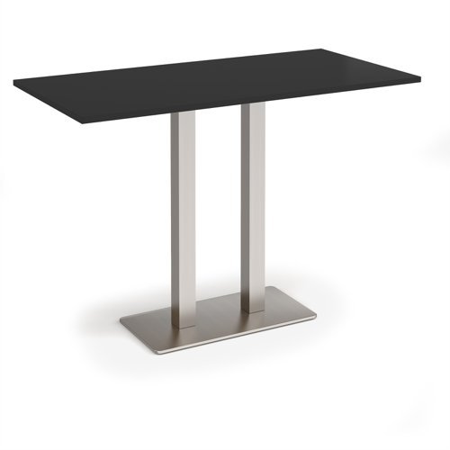 Eros rectangular poseur table with flat brushed steel rectangular base and twin uprights 1600mm x 800mm - Black - EPR1600-BS-BK