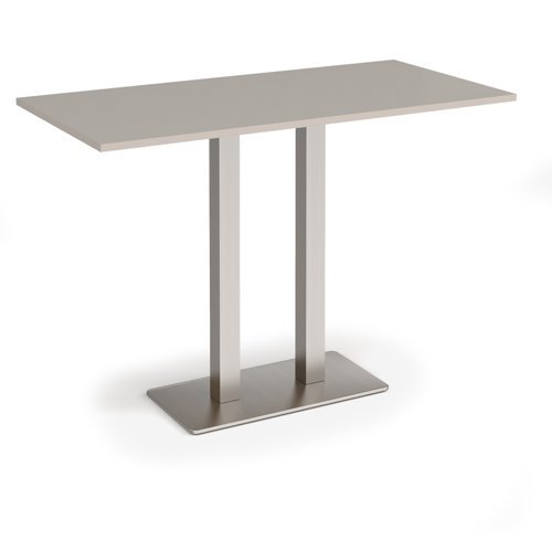 Eros rectangular poseur table with flat brushed steel rectangular base and twin uprights 1600mm x 800mm - Light Grey - EPR1600-BS-LG
