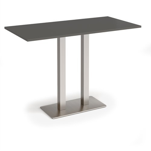Eros rectangular poseur table with flat brushed steel rectangular base and twin uprights 1600mm x 800mm - Beech - EPR1600-BS-OG