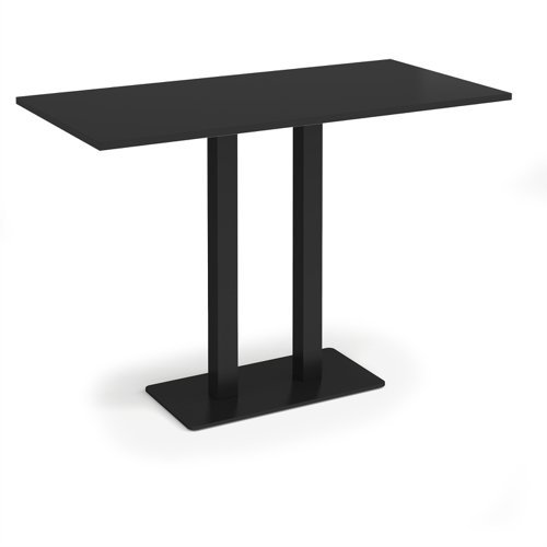 Eros rectangular poseur table with flat black rectangular base and twin uprights 1600mm x 800mm - Black - EPR1600-K-BK
