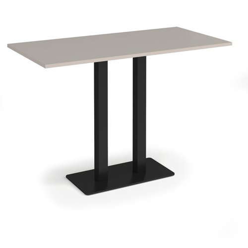 Eros rectangular poseur table with flat black rectangular base and twin uprights 1600mm x 800mm - Light Grey - EPR1600-K-LG