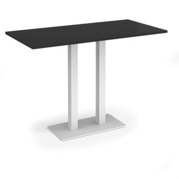 Eros rectangular poseur table with flat white rectangular base and twin uprights 1600mm x 800mm - Black - EPR1600-WH-BK