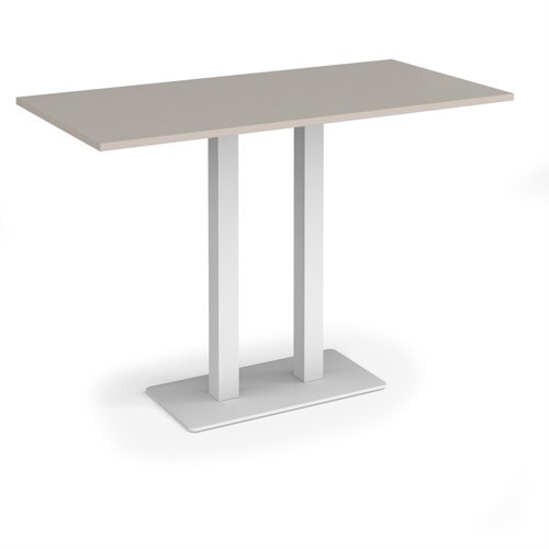 Eros rectangular poseur table with flat white rectangular base and twin uprights 1600mm x 800mm - Light Grey - EPR1600-WH-LG