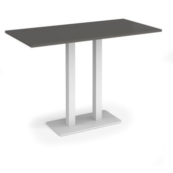 Eros rectangular poseur table with flat white rectangular base and twin uprights 1600mm x 800mm - Onyx Grey - EPR1600-WH-OG