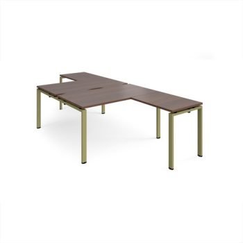 Adapt back to back desks 1400mm x 1600mm with 800mm return desks - green frame Walnut top - ER14168-GN-W