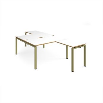 Adapt back to back desks 1400mm x 1600mm with 800mm return desks - green frame White Top oak edge - ER14168-GN-WO