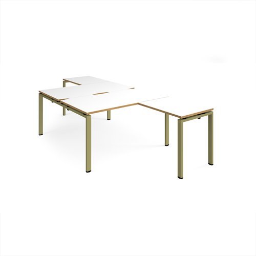 Adapt back to back desks 1400mm x 1600mm with 800mm return desks - green frame White Top oak edge - ER14168-GN-WO