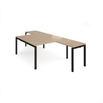 Adapt back to back desks 1400mm x 1600mm with 800mm return desks - black frame Kendal Oak Top - ER14168-K-KO