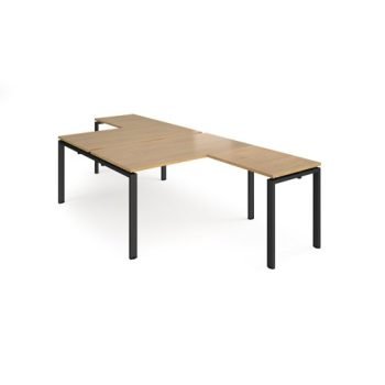 Adapt back to back desks 1400mm x 1600mm with 800mm return desks - black frame Oak Top - ER14168-K-O