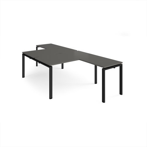 Adapt back to back desks 1400mm x 1600mm with 800mm return desks - black frame storm grey top - ER14168-K-OG