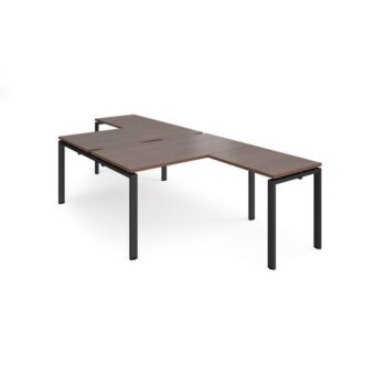 Adapt back to back desks 1400mm x 1600mm with 800mm return desks - black frame Walnut top - ER14168-K-W