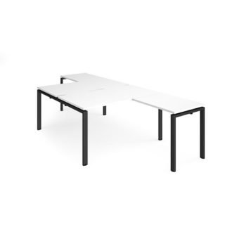 Adapt back to back desks 1400mm x 1600mm with 800mm return desks - black frame White Top - ER14168-K-WH