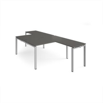 Adapt back to back desks 1400mm x 1600mm with 800mm return desks - silver frame storm grey top - ER14168-S-OG