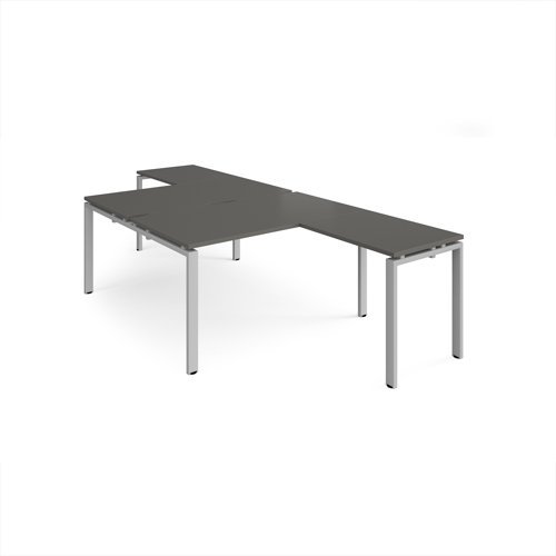 Adapt back to back desks 1400mm x 1600mm with 800mm return desks - silver frame storm grey top - ER14168-S-OG