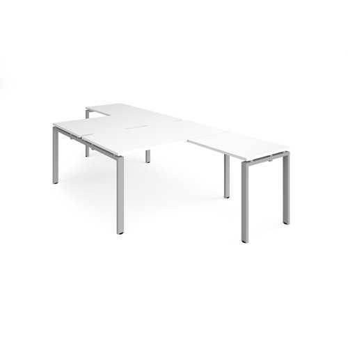 Adapt back to back desks 1400mm x 1600mm with 800mm return desks - silver frame White Top - ER14168-S-WH