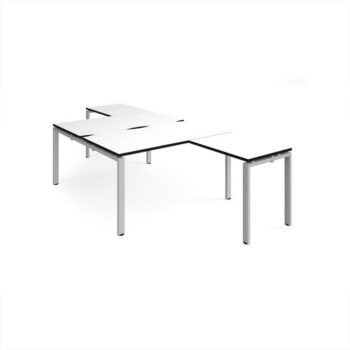Adapt back to back desks 1400mm x 1600mm with 800mm return desks - silver frame White Top black edge - ER14168-S-WK