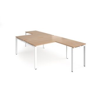 Adapt back to back desks 1400mm x 1600mm with 800mm return desks - white frame Beech top - ER14168-WH-B