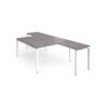 Adapt back to back desks 1400mm x 1600mm with 800mm return desks - white frame Grey Oak Top - ER14168-WH-GO