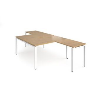 Adapt back to back desks 1400mm x 1600mm with 800mm return desks - white frame Oak Top - ER14168-WH-O