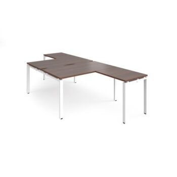 Adapt back to back desks 1400mm x 1600mm with 800mm return desks - white frame Walnut top - ER14168-WH-W