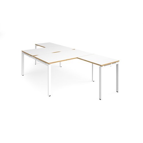 Adapt back to back desks 1400mm x 1600mm with 800mm return desks - white frame White Top with oak edge - ER14168-WH-WO